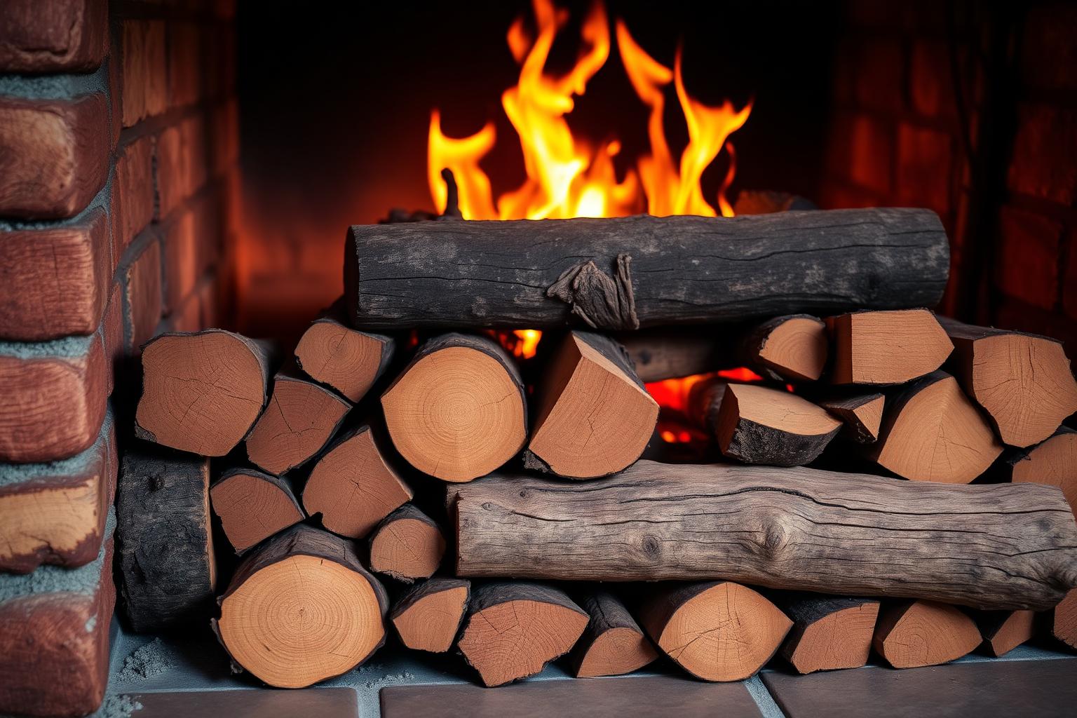 Bois de chauffage et flamme dans une cheminée